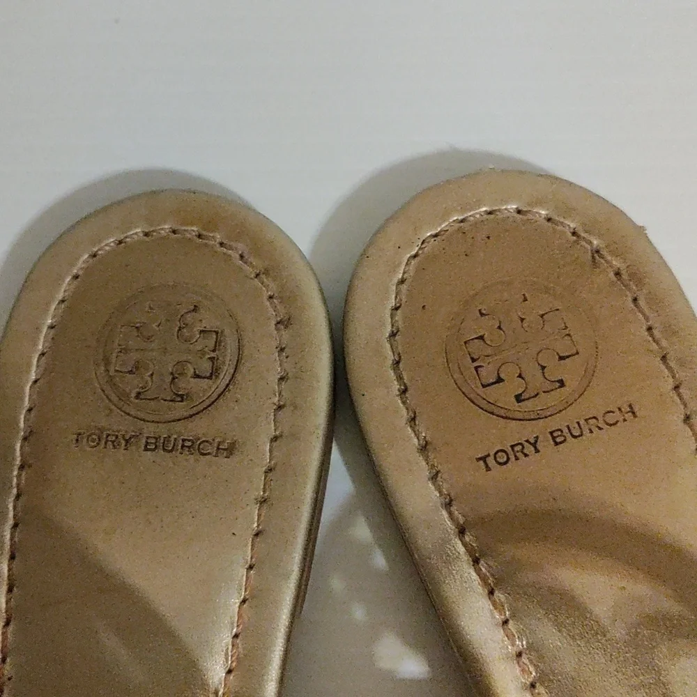 Tory Burch Metallic Gold Tumbled Miller Sandals Size 10